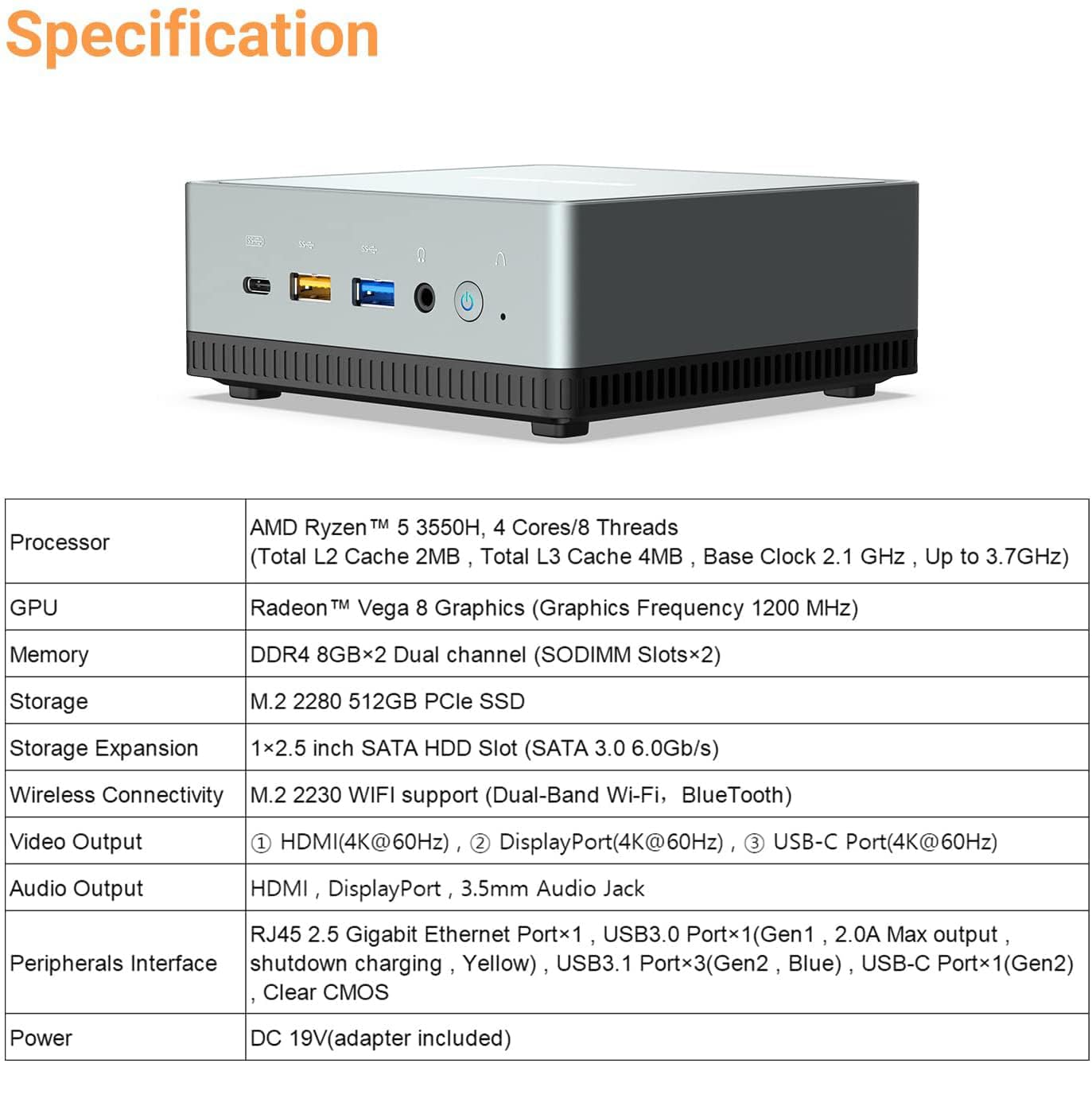 MINIS FORUM UM350 Mini PC AMD Ryzen 5 3550H avec Mini